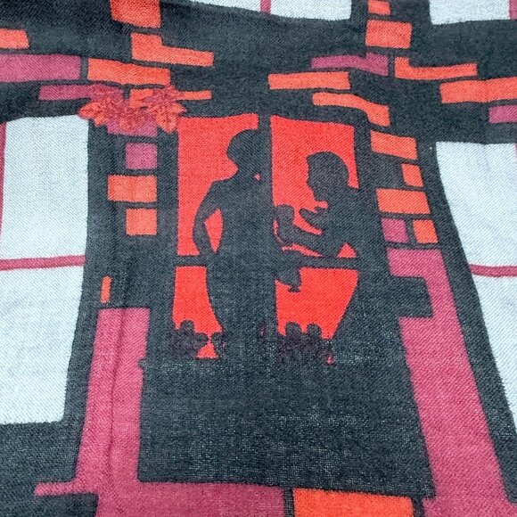 Yarnz 100% Cashmere Oversized Scarf Window Scene Print 36x80" Artsy Luxury - Picture 2 of 13